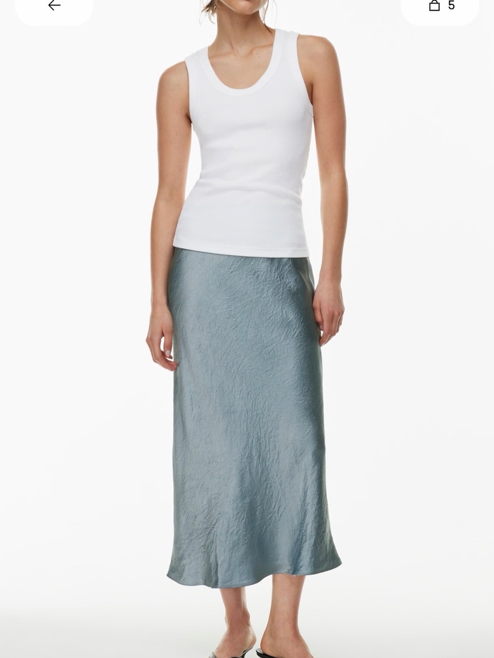 Aritzia Satin Bias Midi Skirt in Steel Blue